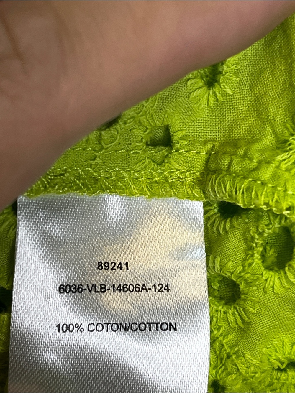 EUC - 100% Cotton Melanie Lynne Neon Green Eyelet Button-Front Camisole Top - Picture 7 of 10